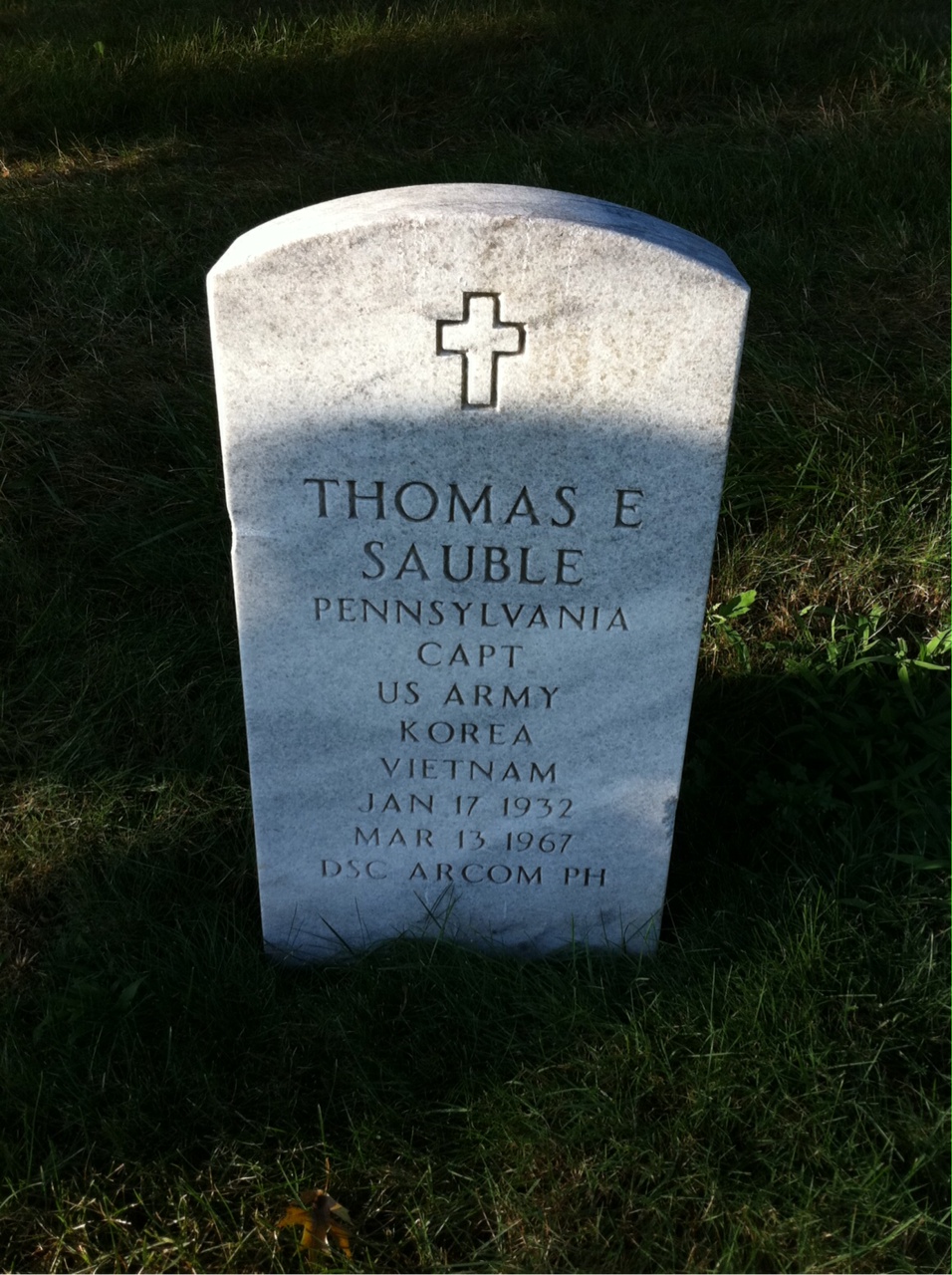 Back of headstone — Thomas Eugene Sauble