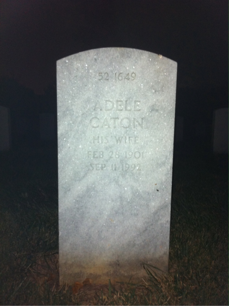 Back of headstone — Adele Baker