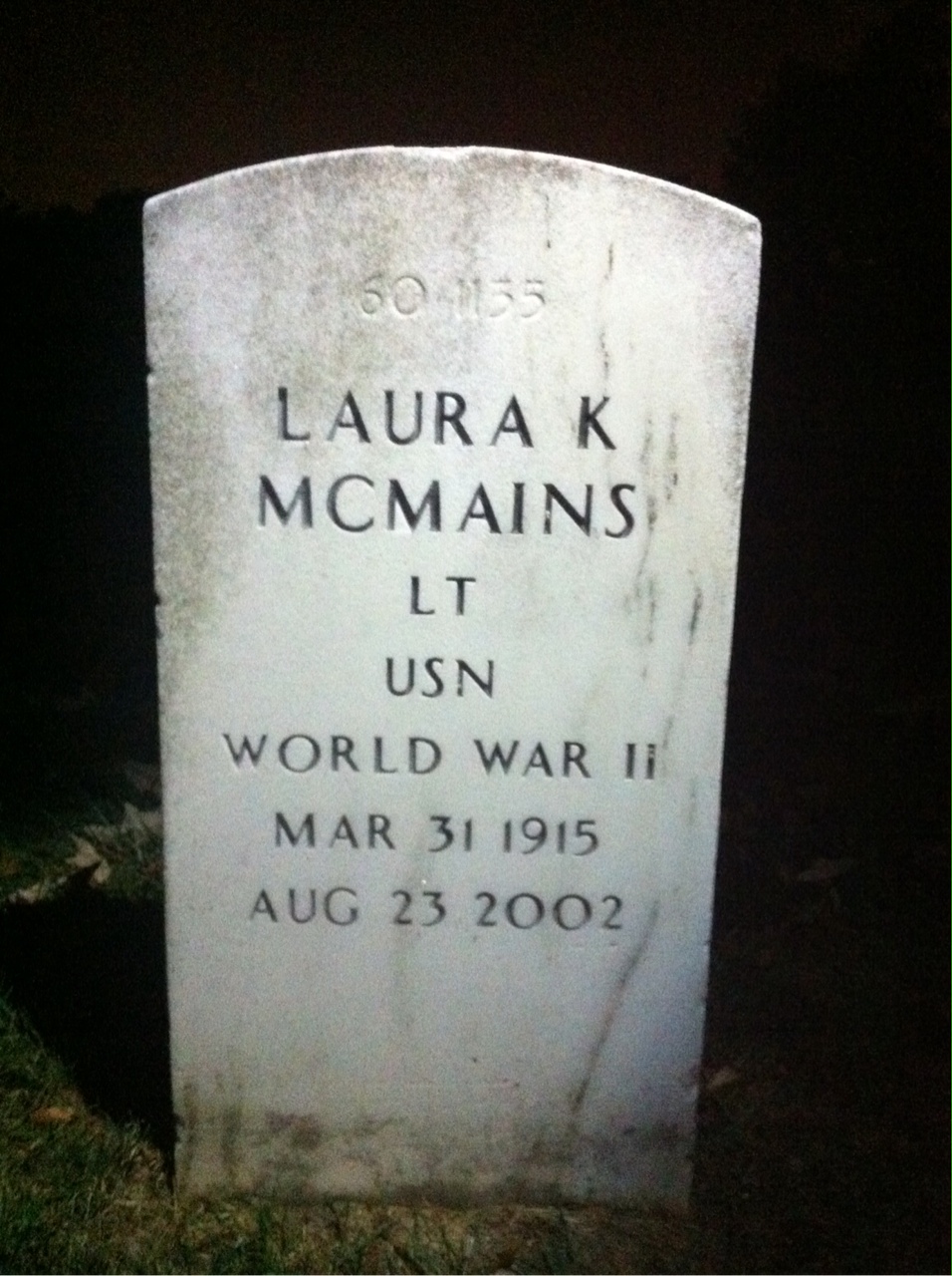 Back of headstone — Winford Hollie Mcmains