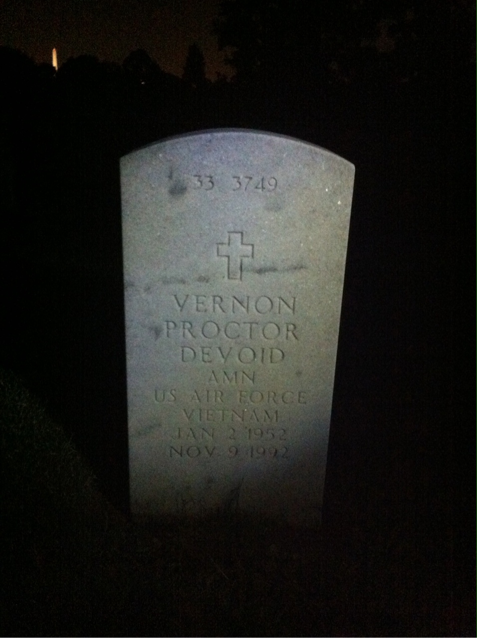 Back of headstone — Vernon Proctor Devoid