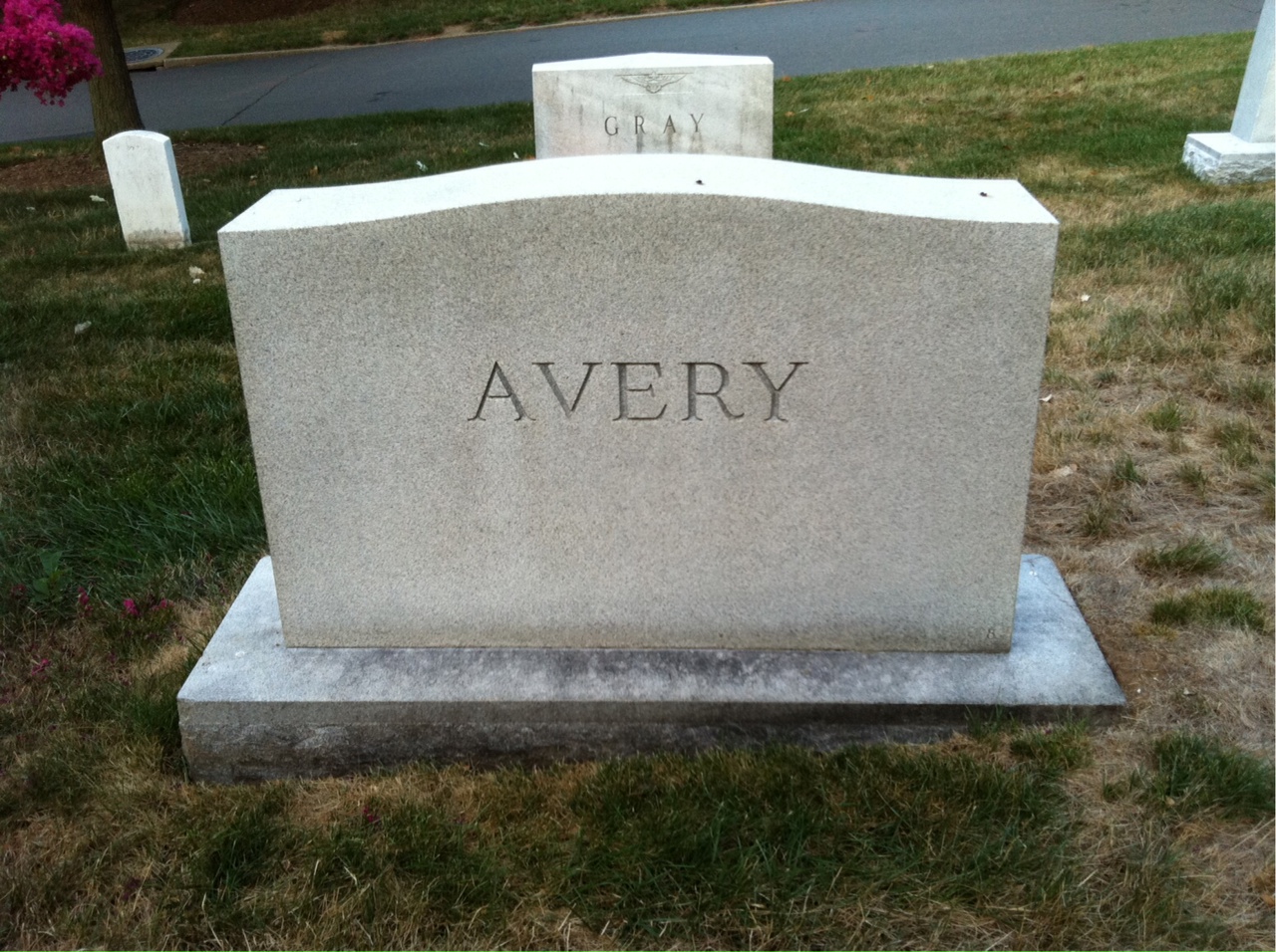 Back of headstone — Samuel Avery