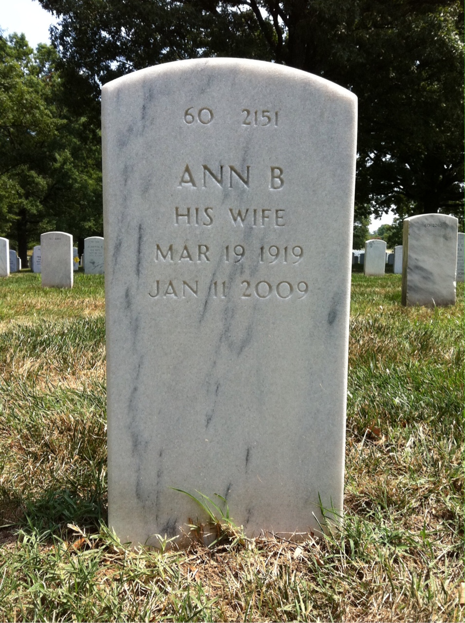 Back of headstone — John Adams