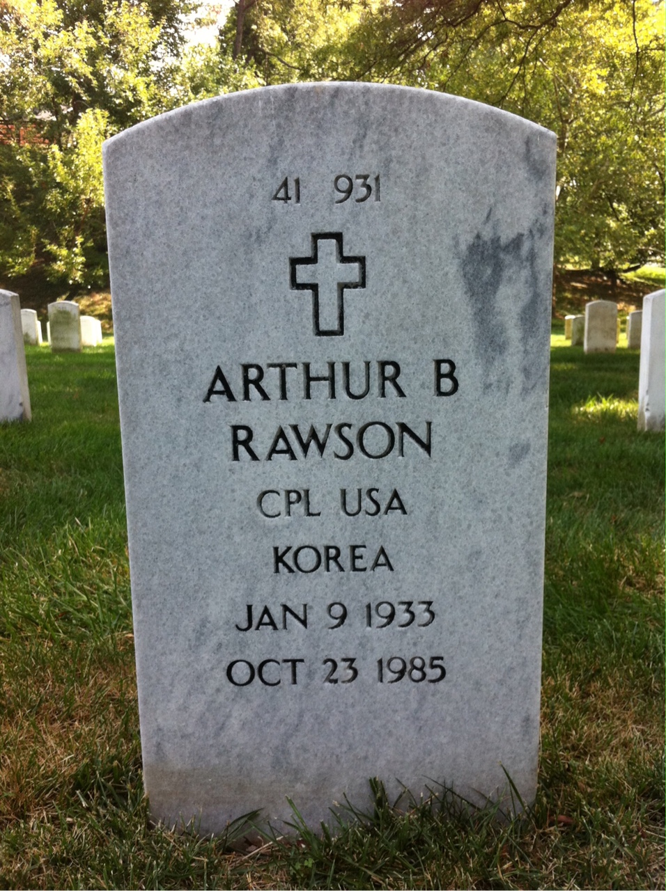 Back of headstone — Maxwell Rawson