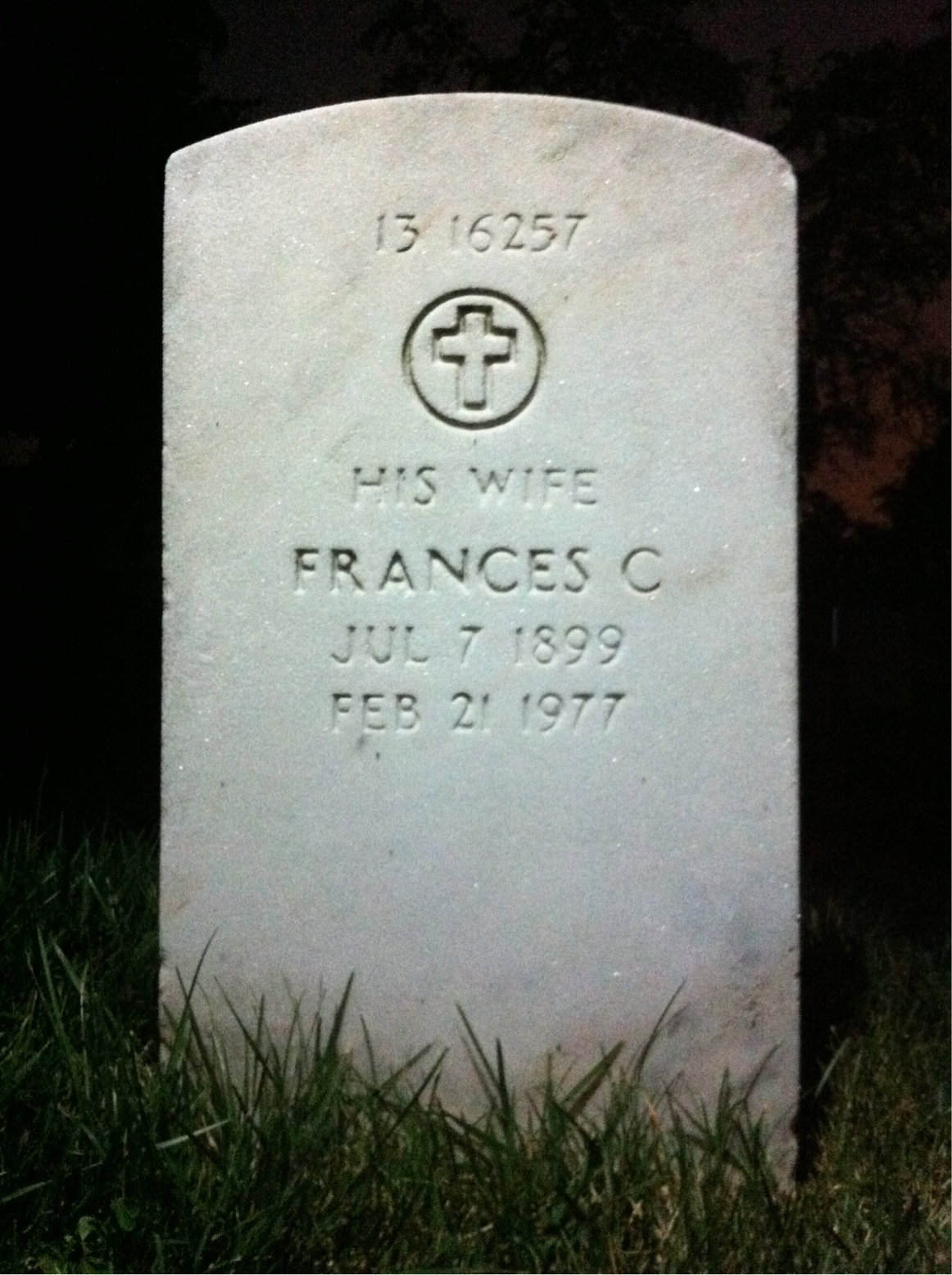 Back of headstone — Frances Mcnicholas