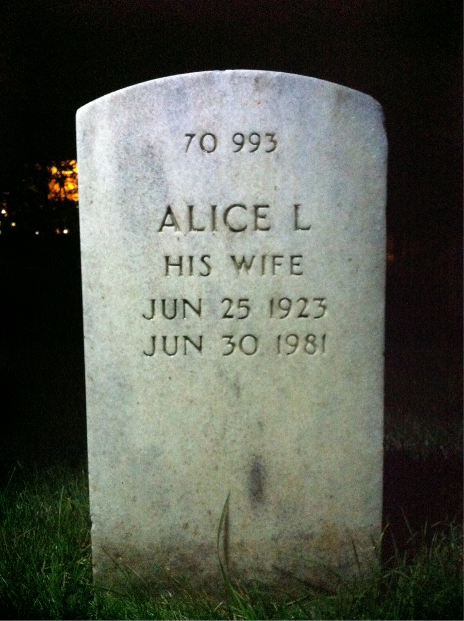 Back of headstone — Alice Mcnatt