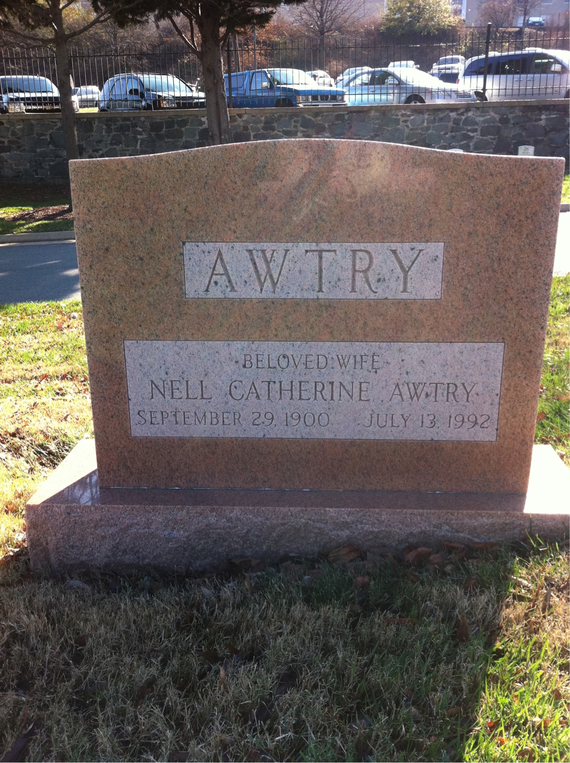 Back of headstone — John Awtry
