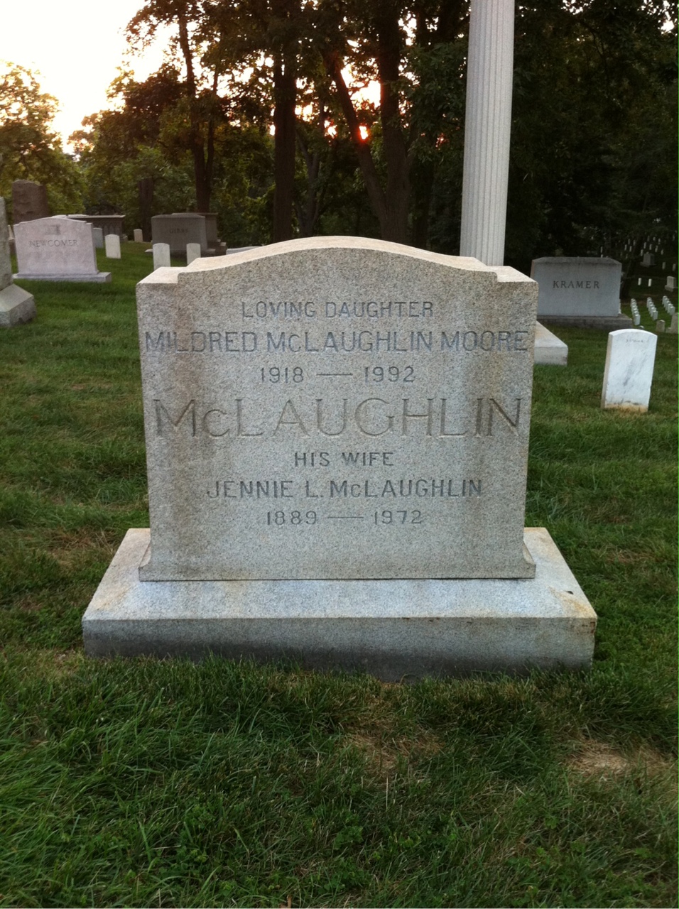 Back of headstone — Mildred Moore