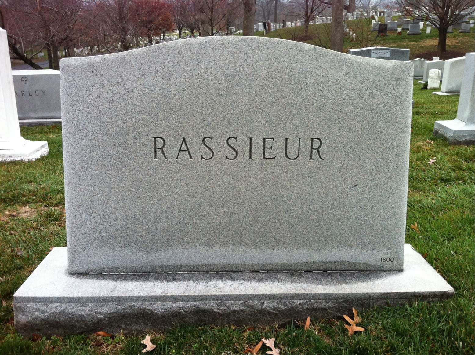 Back of headstone — William T Rassieur