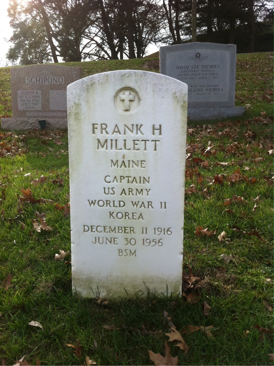 Back of headstone — Frank Millett