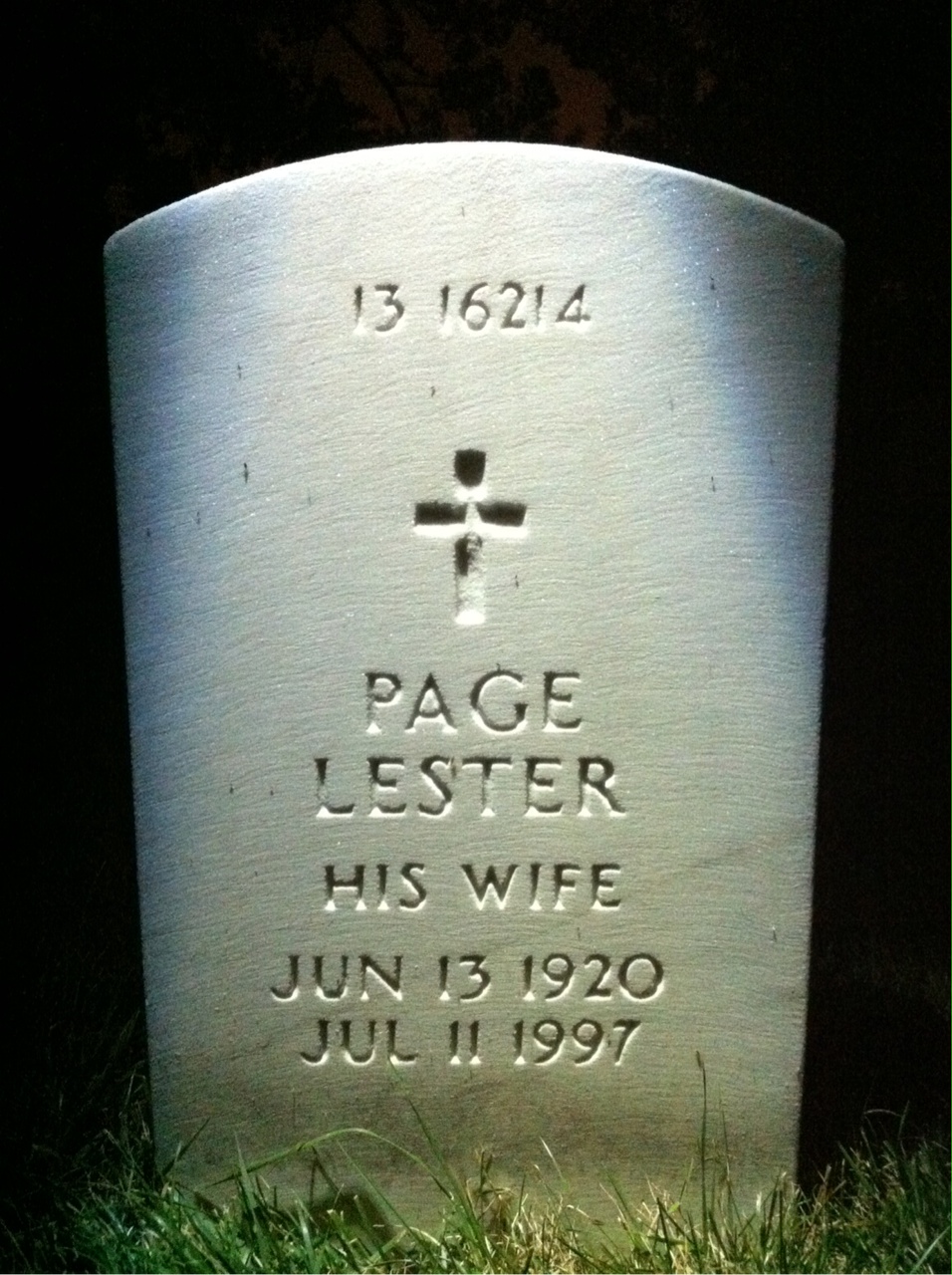 Back of headstone — Page Mote