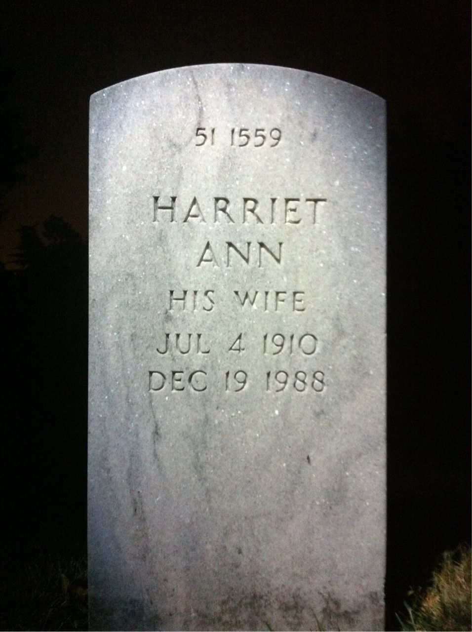 Back of headstone — Harriet Addison