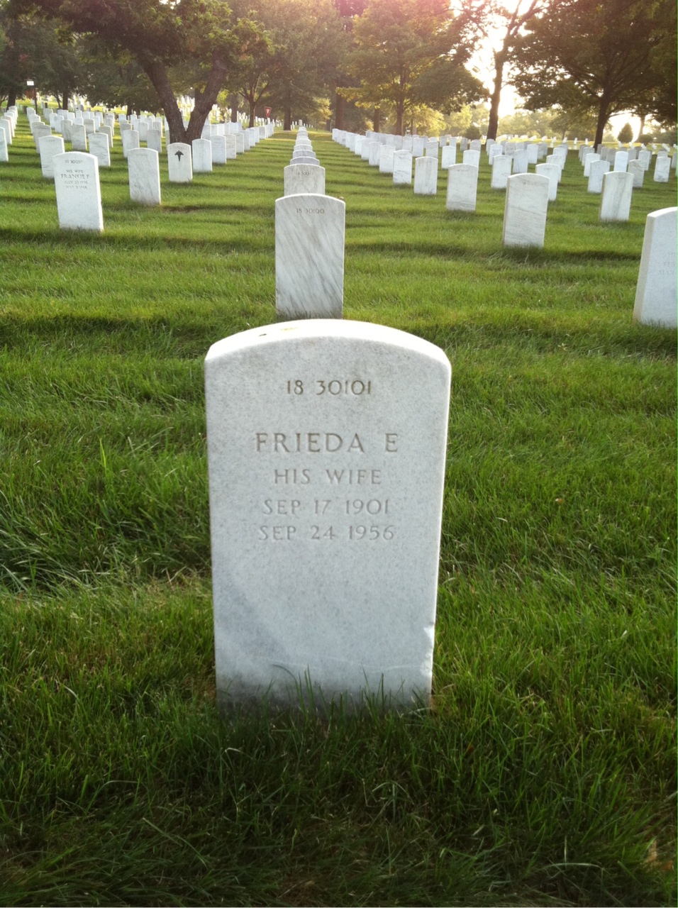 Back of headstone — Frieda Baker