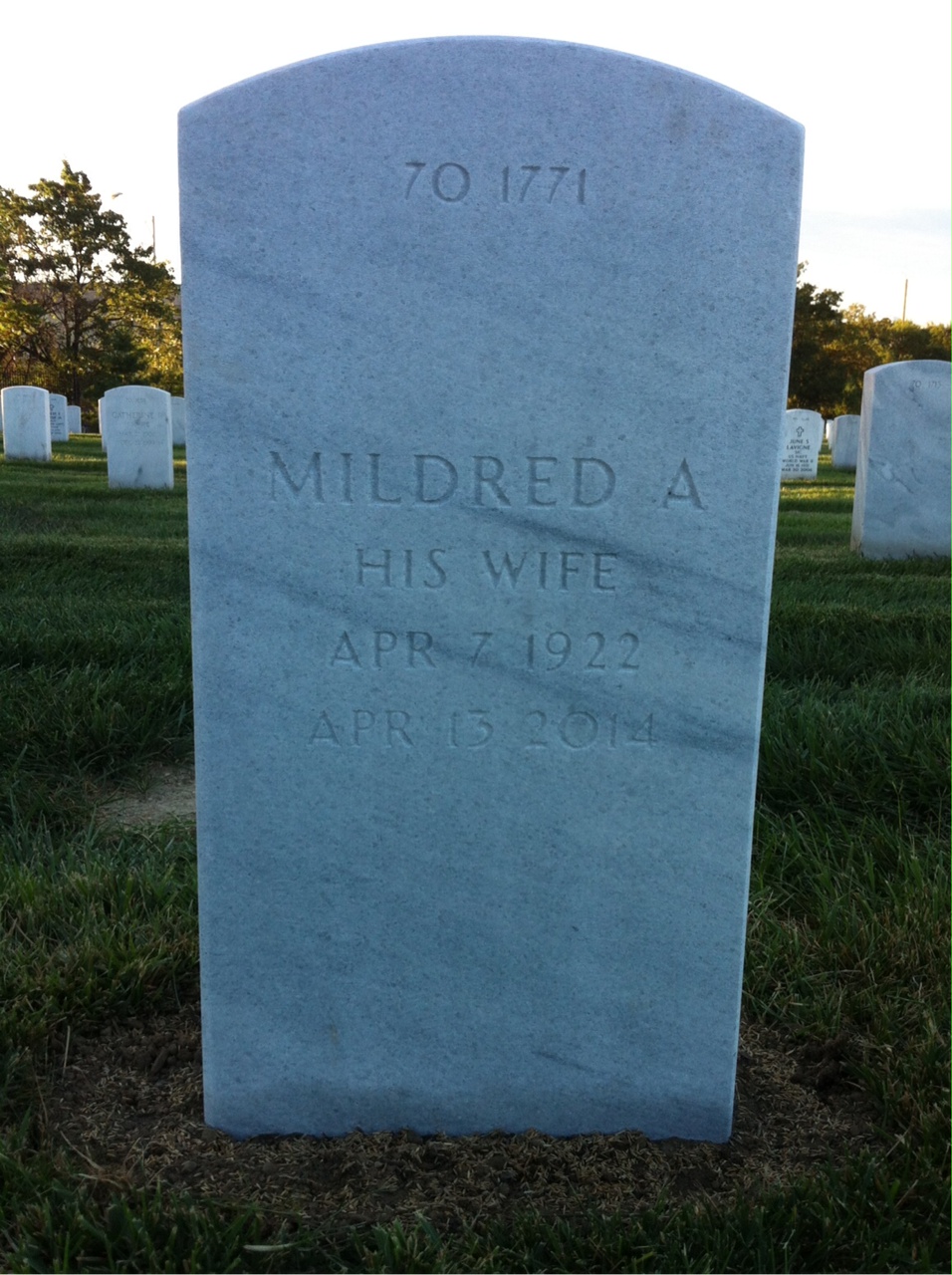Back of headstone — Raymond Treadway