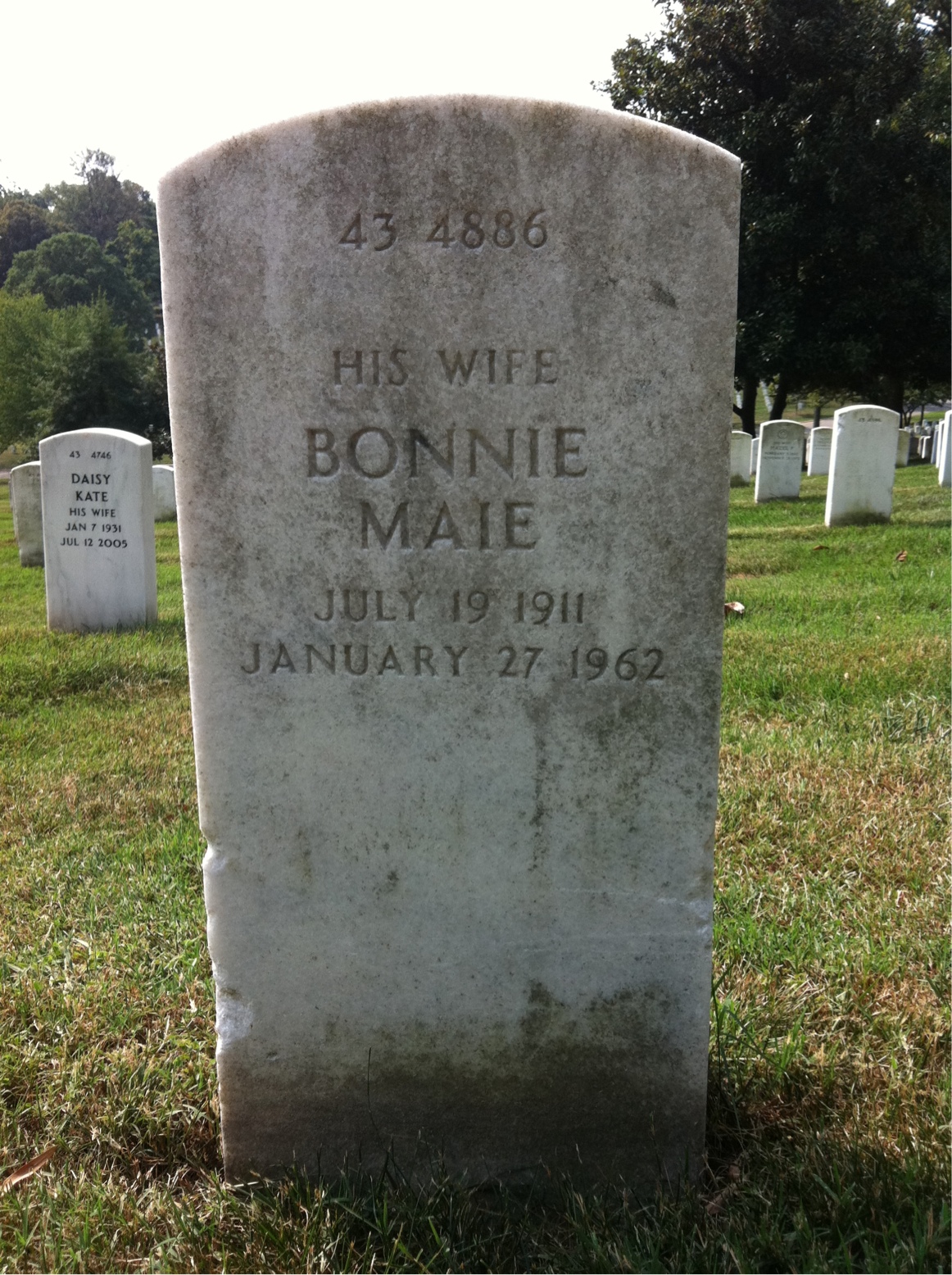 Back of headstone — Bonnie Corey