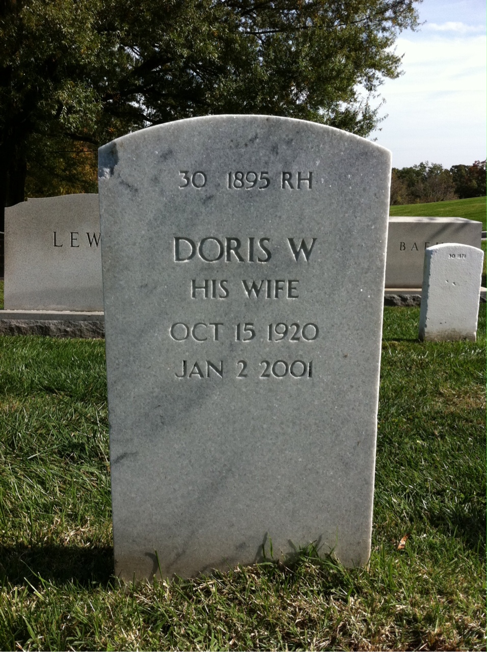 Back of headstone — Doris Moore