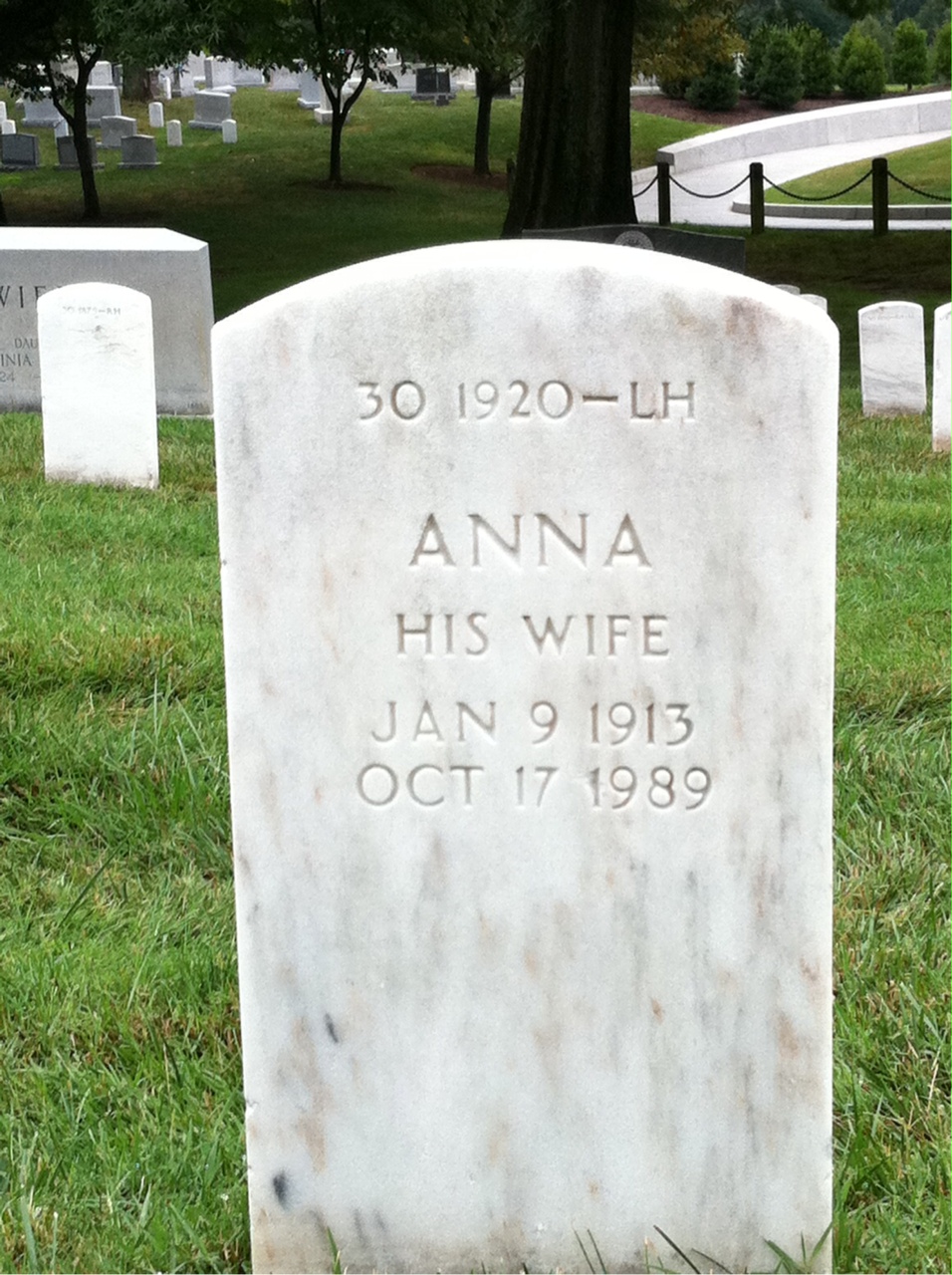 Back of headstone — Anna Adams