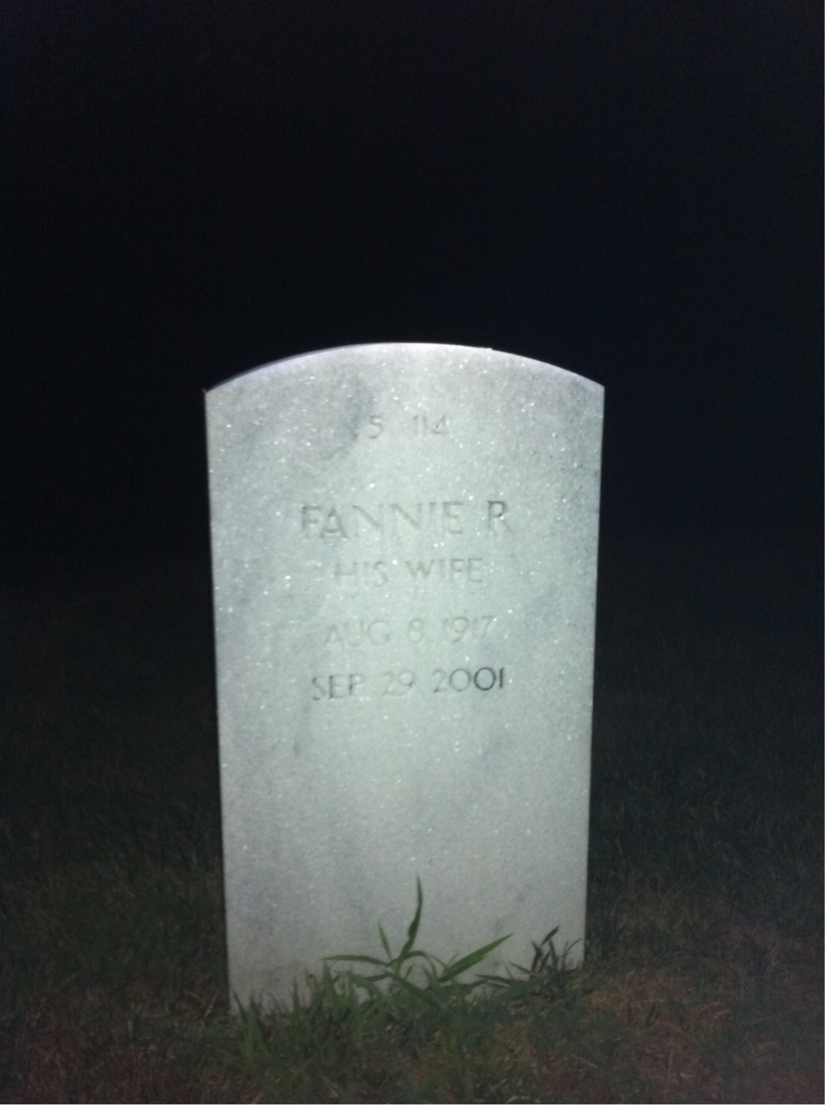 Back of headstone — Fannie Allen