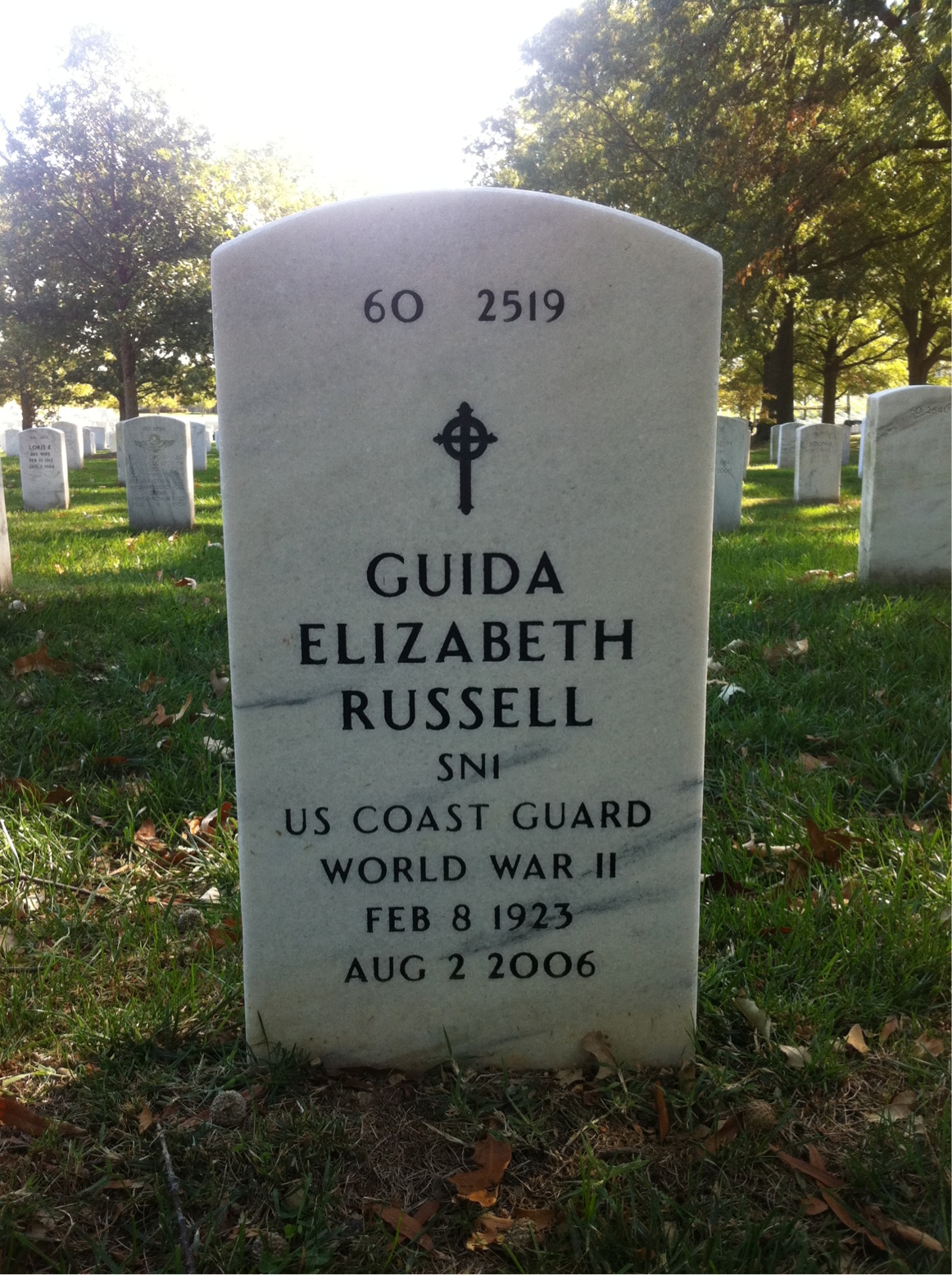 Back of headstone — Guida Russell