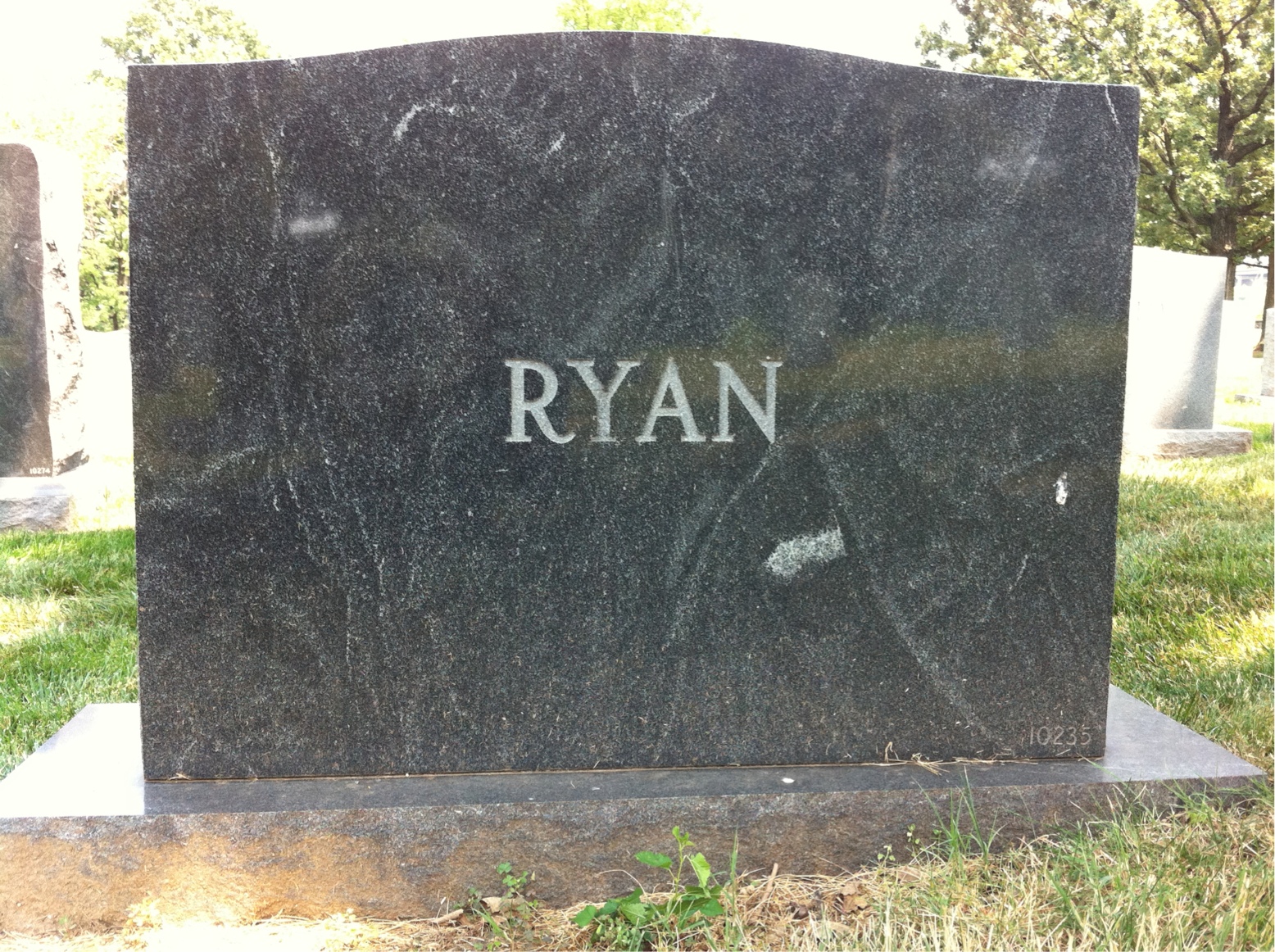 Back of headstone — Robert Ryan