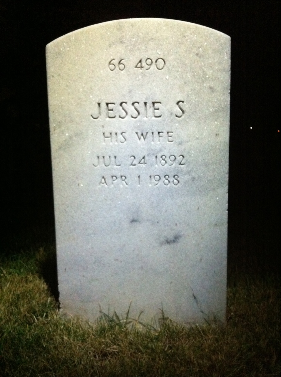 Back of headstone — Jessie Moore