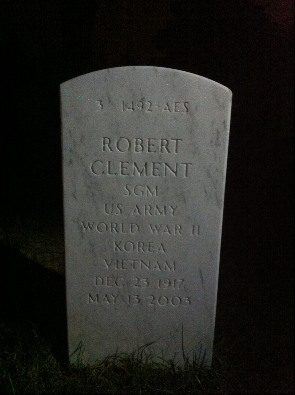 Back of headstone — Robert Clement
