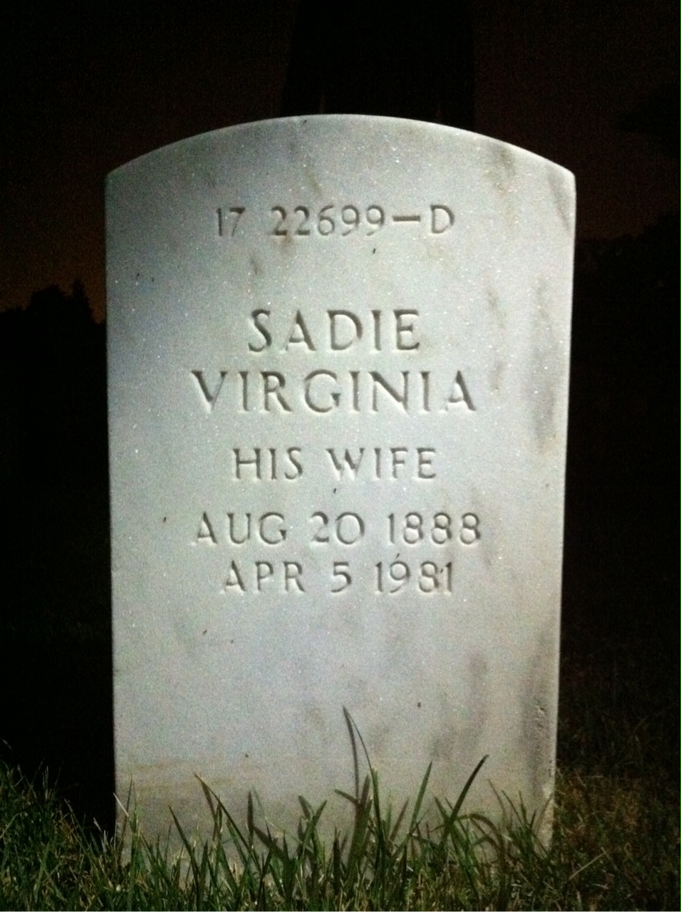 Back of headstone — Sadie Miller