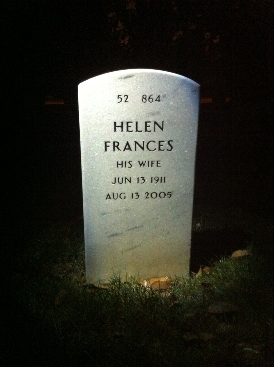 Back of headstone — Wade Brinley