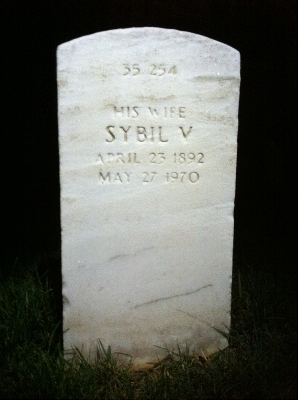 Back of headstone — Sybil Moore