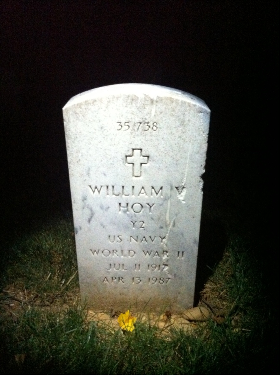 Back of headstone — William Vincent Hoy