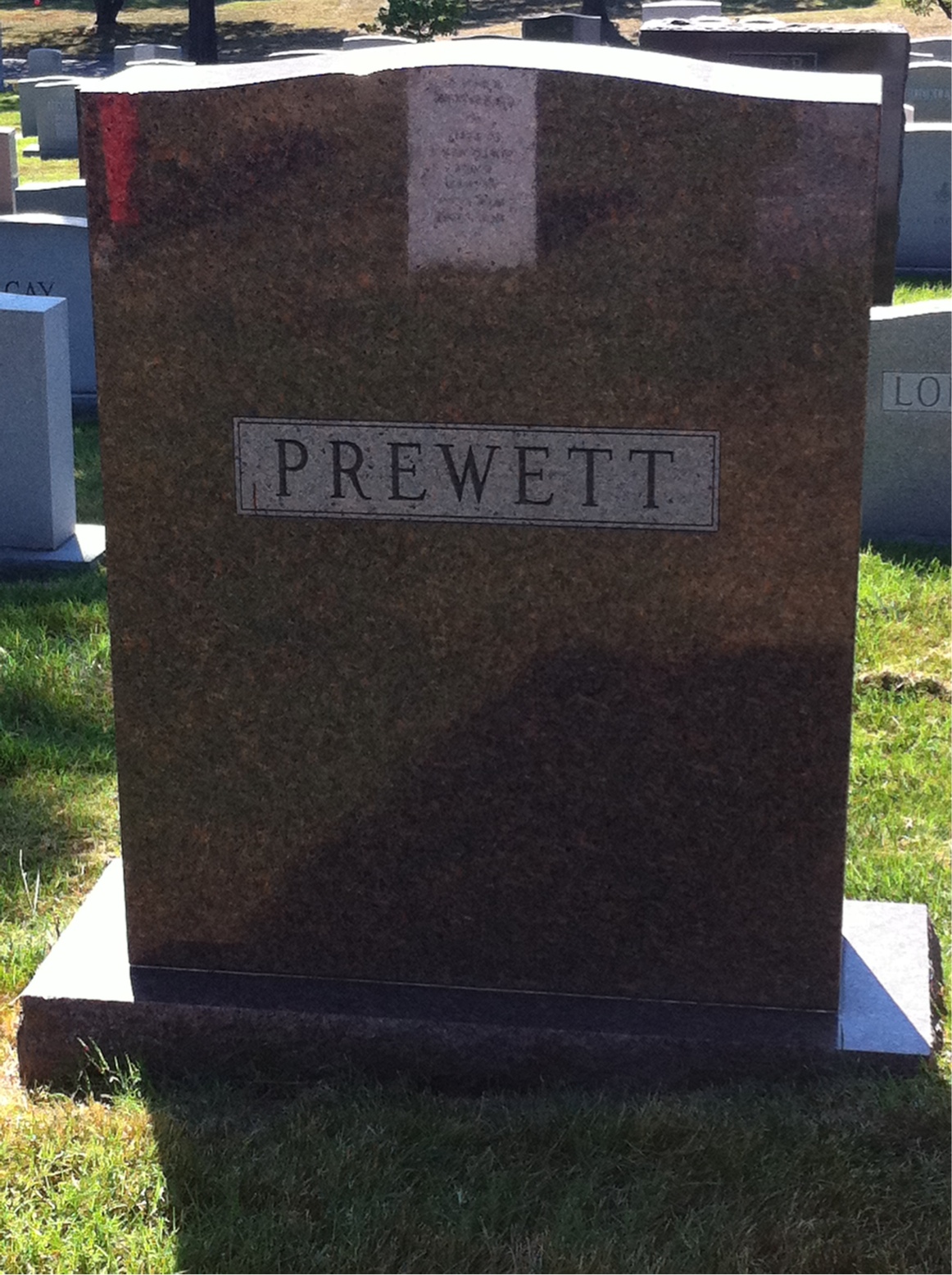 Back of headstone — James Prewett