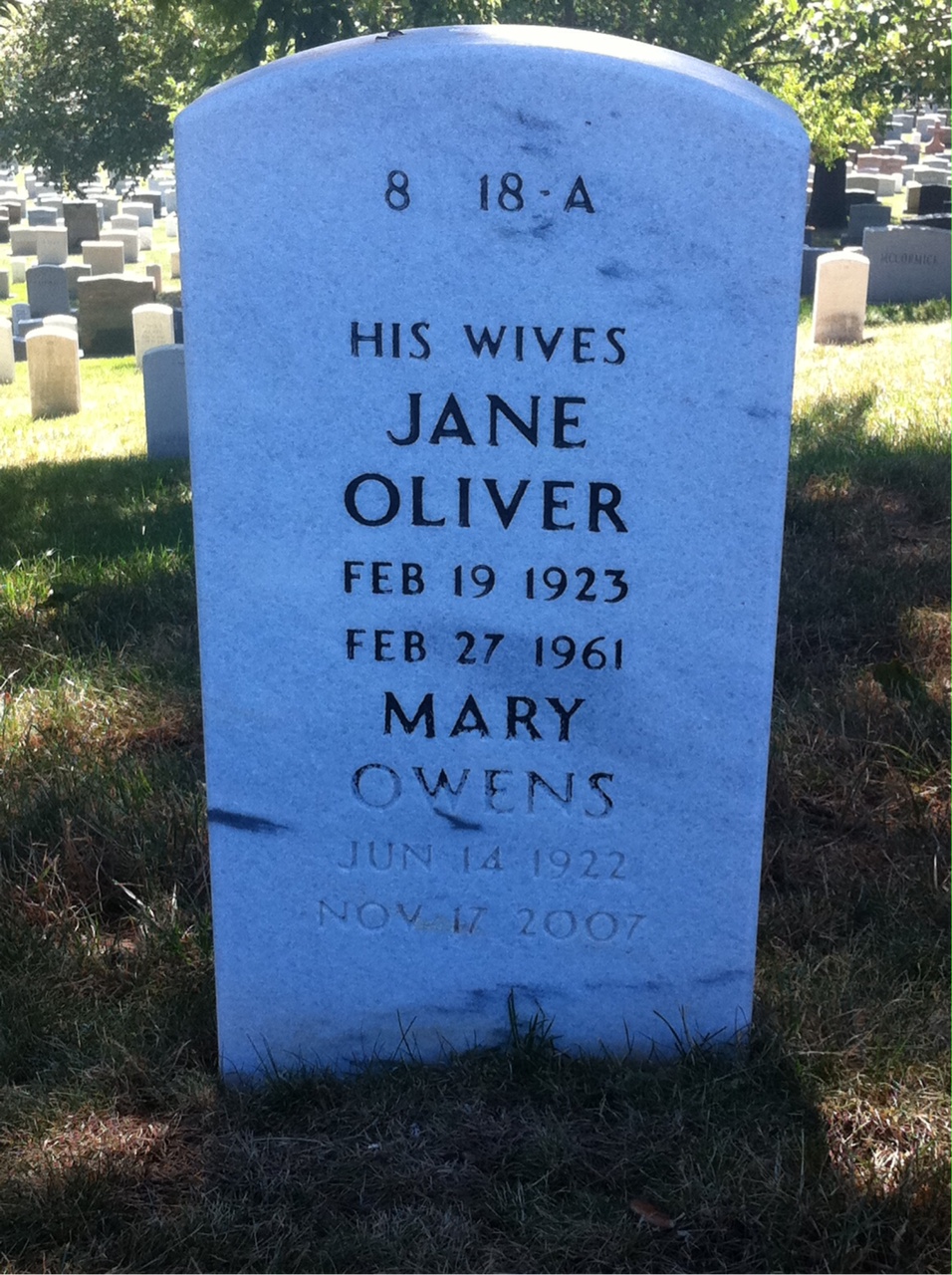 Back of headstone — Elmer Owens