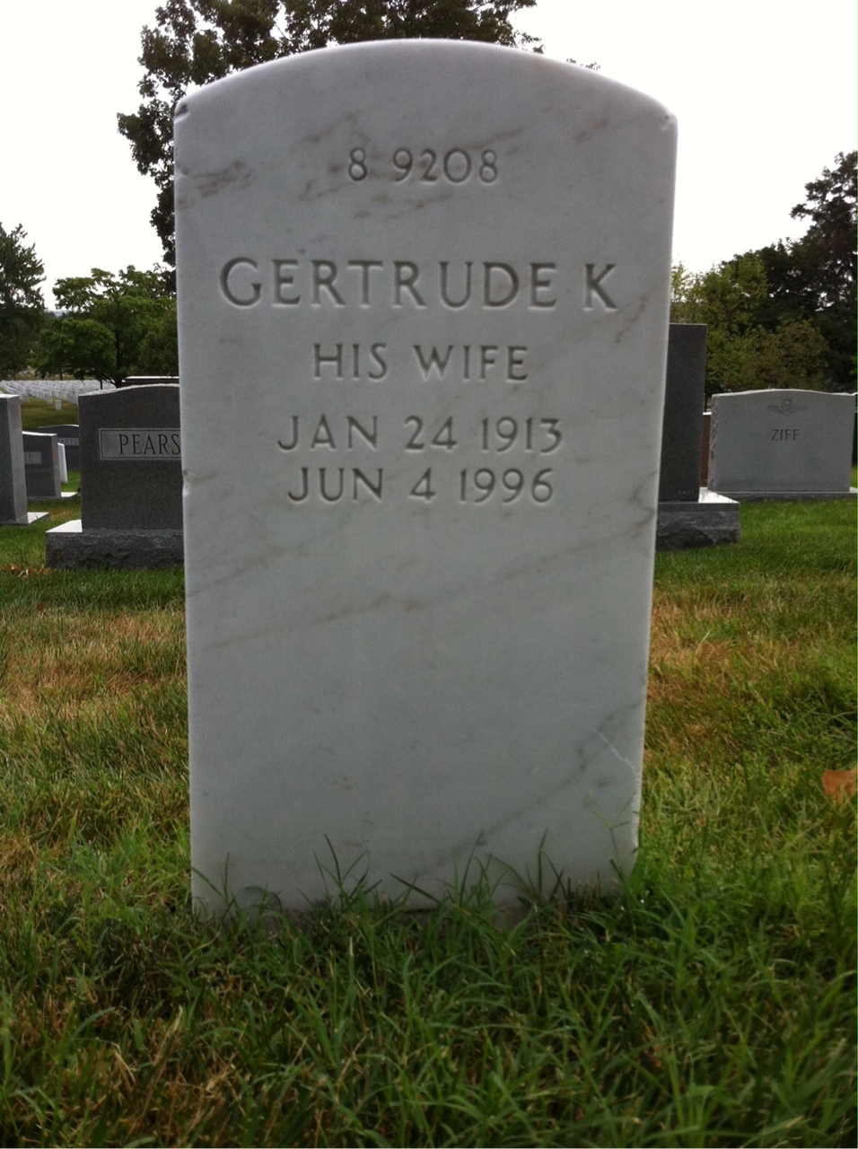 Back of headstone — Gertrude Amos