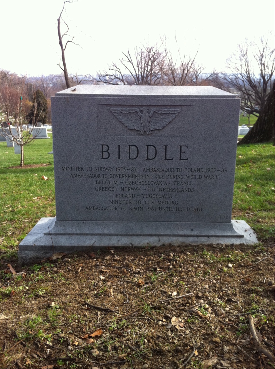 Back of headstone — Anthony Biddle