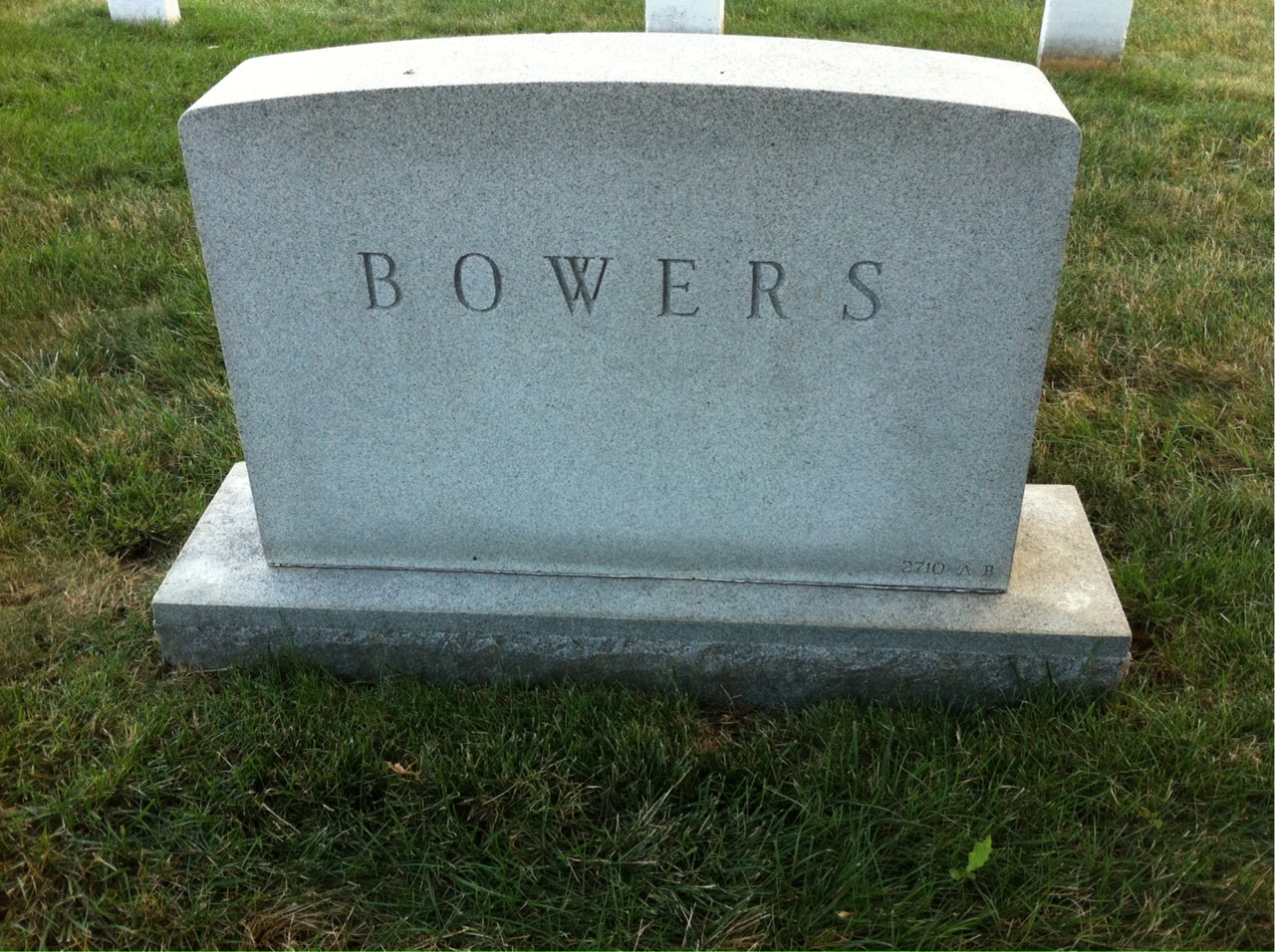 Back of headstone — Wilbur Bowers