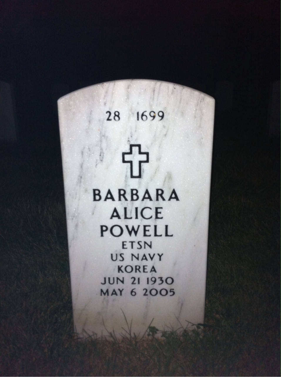 Back of headstone — Macey Powell