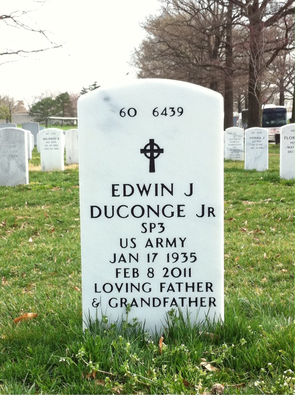 Back of headstone — Edwin Duconge