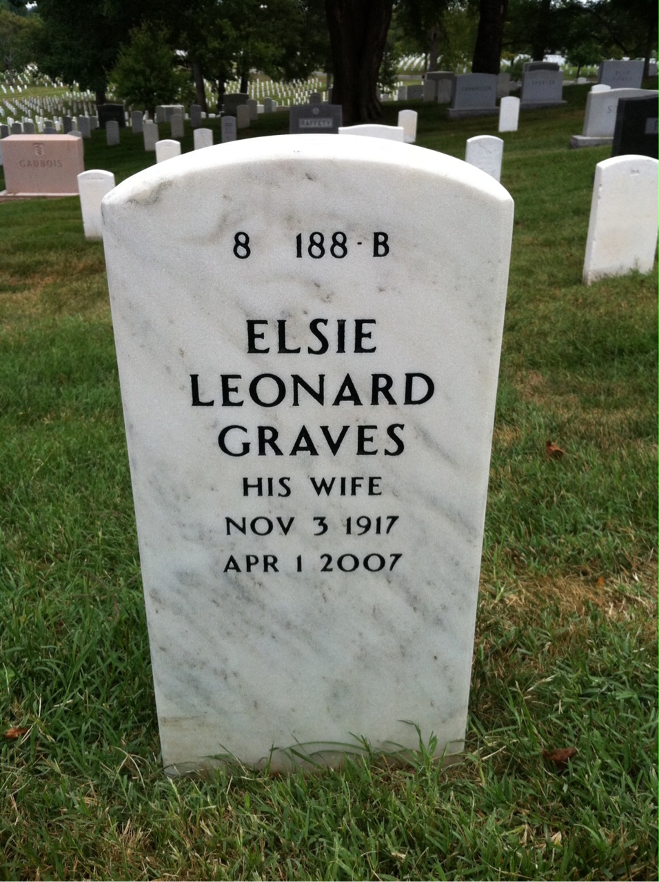 Back of headstone — Herbert Brown