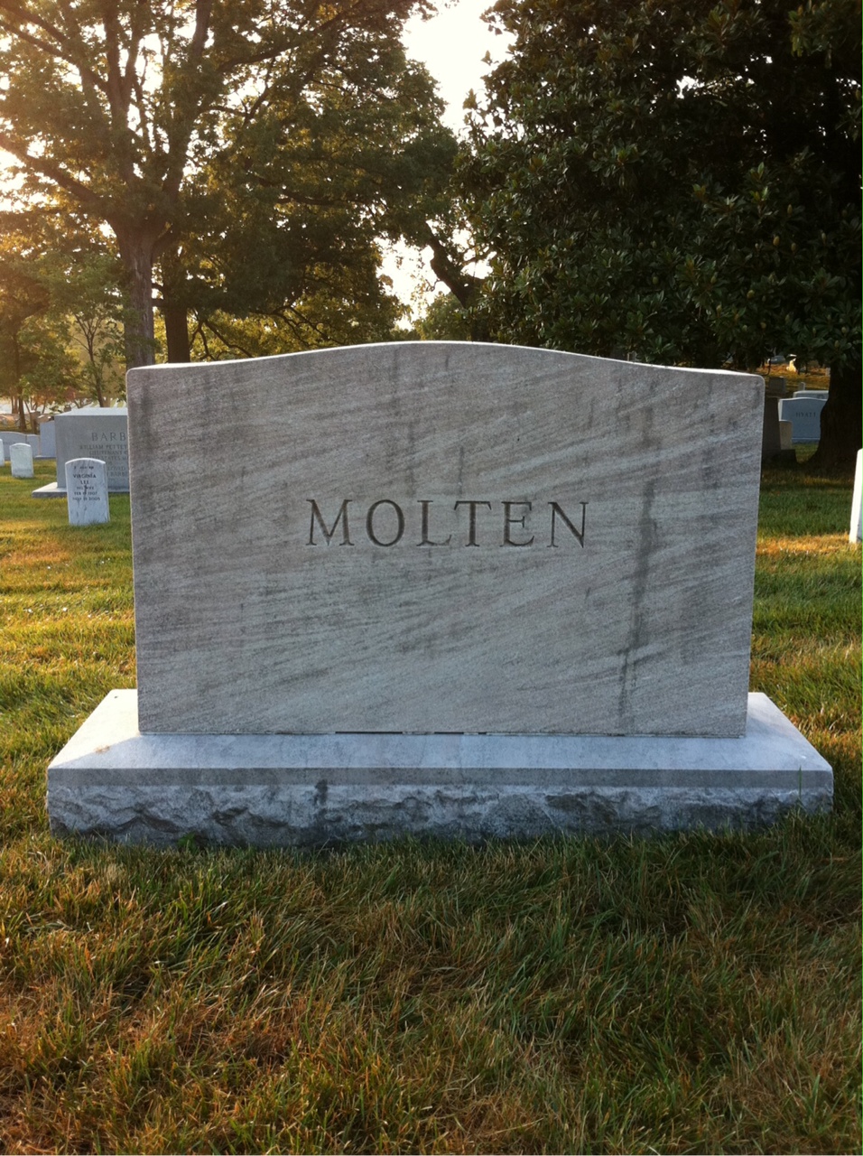 Back of headstone — Elizabeth Molten