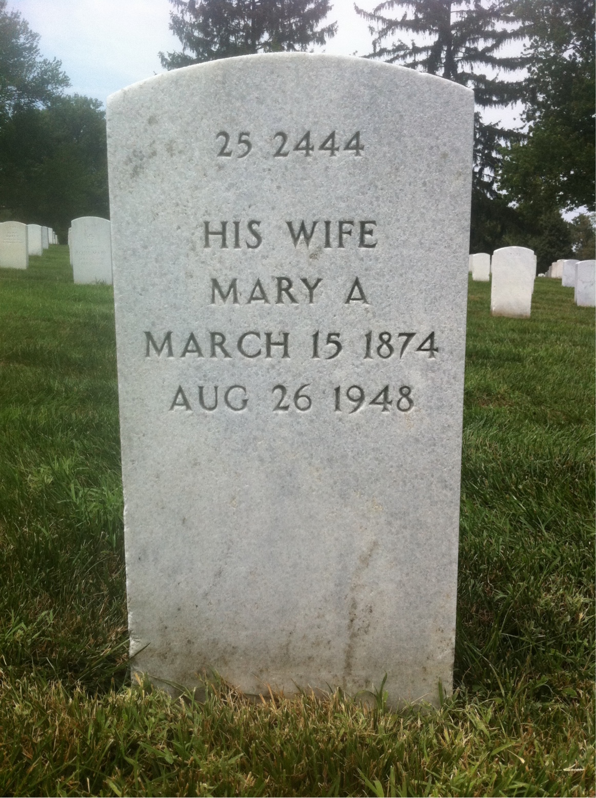 Back of headstone — Mary Minor