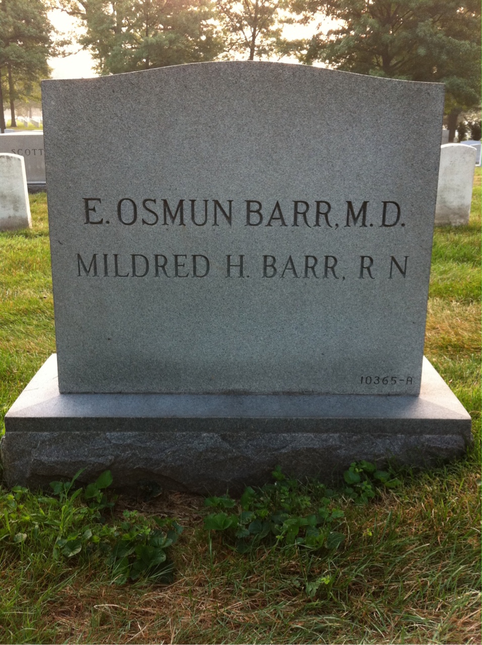 Back of headstone — Eugene Barr