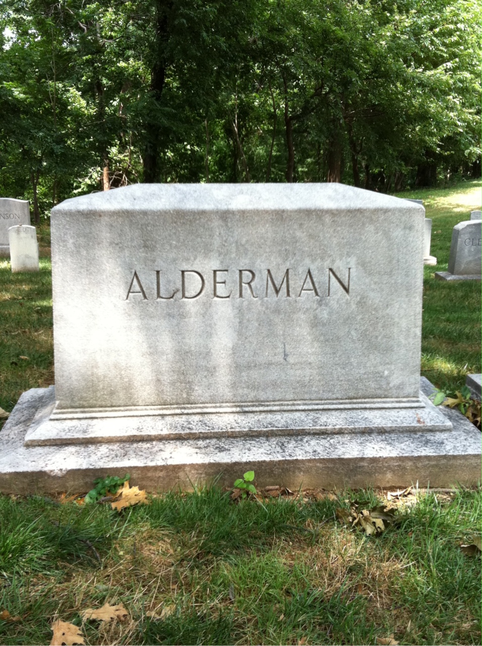 Back of headstone — Ralph Alderman