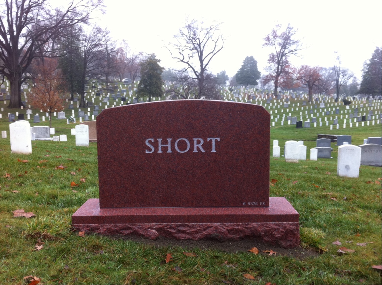 Back of headstone — Wallace Short
