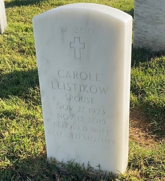 Back of headstone — Kenneth Leistikow