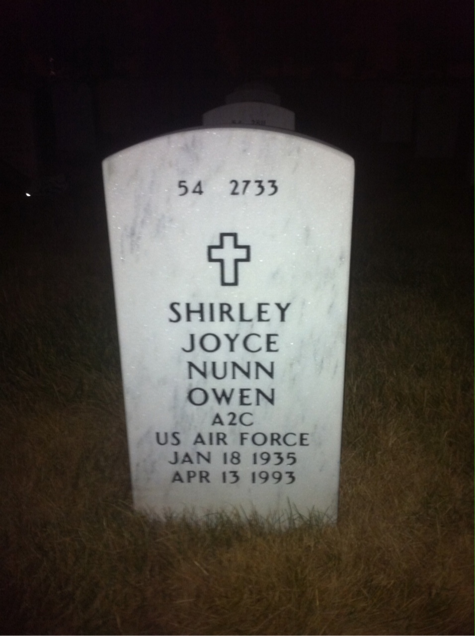 Back of headstone — Donald Owen