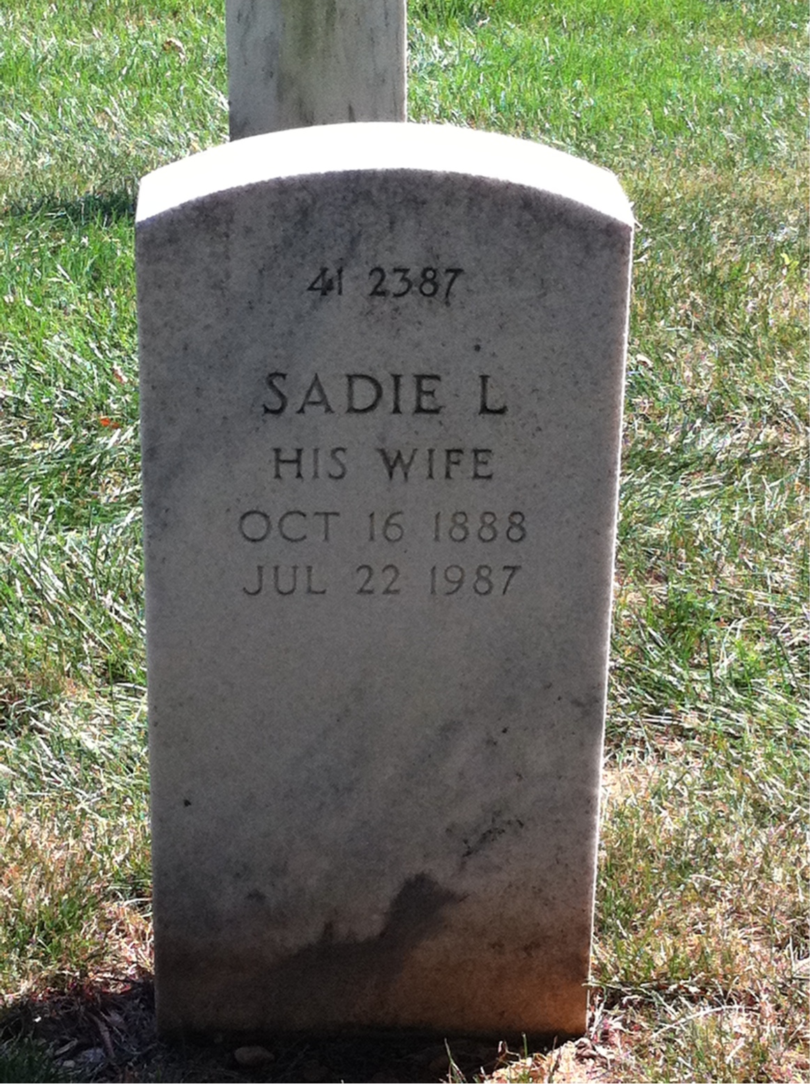 Back of headstone — Sadie Murray