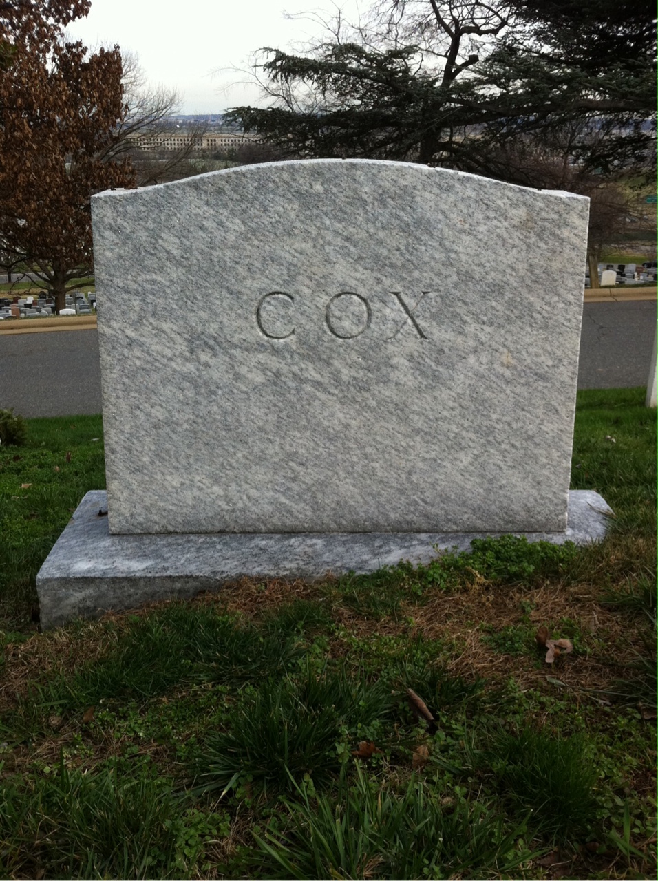 Back of headstone — Samuel Cox