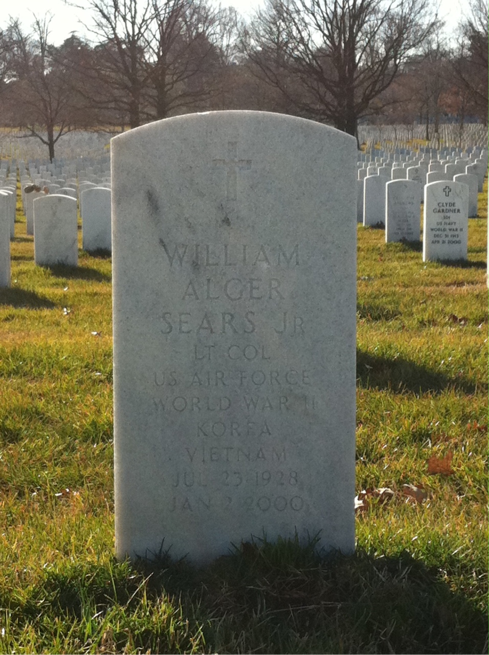 Back of headstone — William A Sears