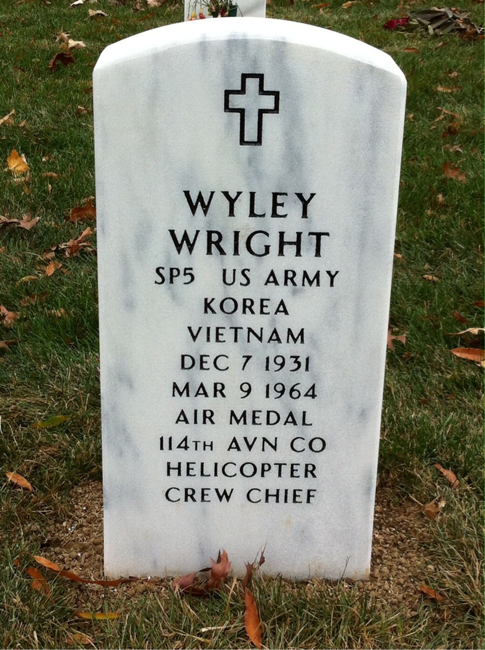 Back of headstone — Wyley Wright