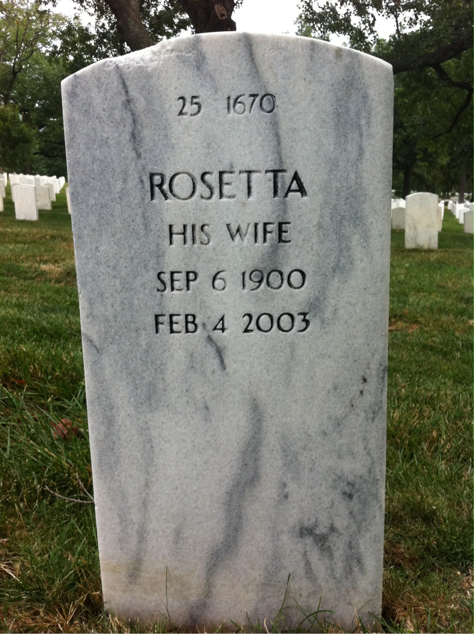 Back of headstone — Rosetta Minor