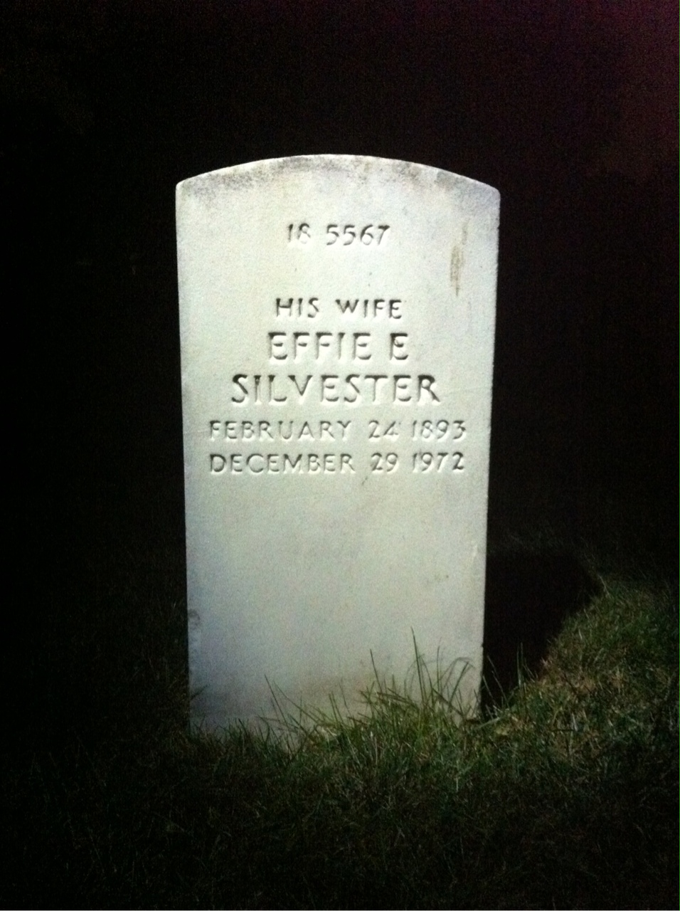 Back of headstone — Effie Ayars
